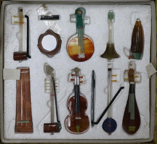 A set of Chinese hardstone models of instruments